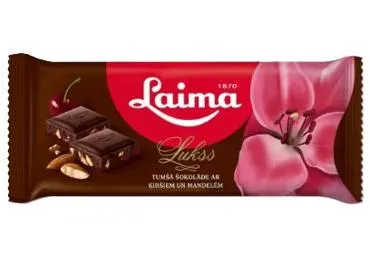 Šokolāde tumšā ar ķiršiem un mandelēm Lukss 90g
