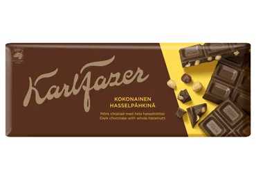 Tumšā šokolāde KARL FAZER ar veseliem lazdu riekstiem 200g