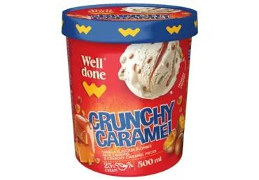 Vaniļas saldējums WELL DONE ar kraukšķīgu karameli 310g