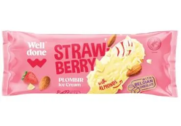 Vaniļas saldējums WELL DONE beļģu baltās šokolādes zemeņu 80g