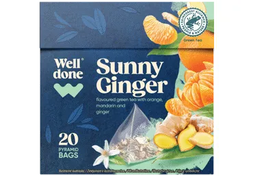 Zaļā tēja WELL DONE Sunny Ginger 20x2g