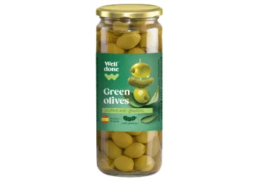 Zaļās olīvas ar marinētiem gurķīšiem WELL DONE 340g