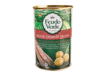 Zaļās olīvas FEUDO VERDE ar anšoviem 300g