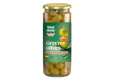 Zaļās olīvas pildītas ar lasi WELL DONE 235g
