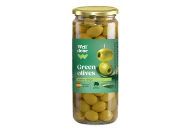 Zaļās olīvas XL bez kauliņiem WELL DONE  340g