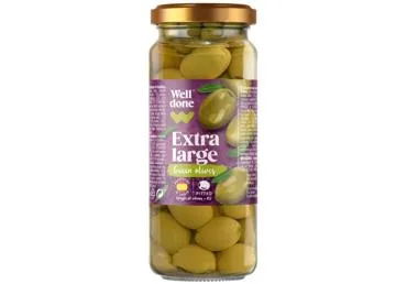 Zaļās XL olīvas WELL DONE bez kauliņiem 330g