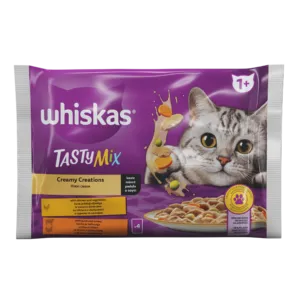 Barība kaķiem Whiskas Tasty Mix 1+ jērs, tītars 4-paka 4x85g