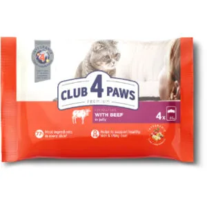 Barība konservēta  kaķiem ar teļa gaļu Club 4 Paws 4 x 85g