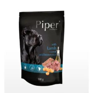 Barība suņiem Piper Jērs,burkāni,brūnie rīsi 0.5kg