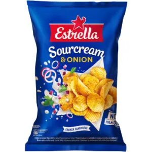 Čipsi ESTRELLA ar skābā krējuma un sīpolu garšu 130g
