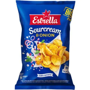 Čipsi Estrella ar lauku krējuma un sīpolu garšu 180g