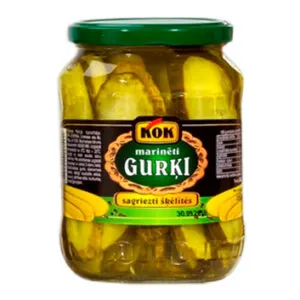 Gurķi marinēti, sagr. šķēlītēs 680g (360g), KOK