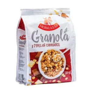 Grauzdēts granola musli Herkuless ar 3 veidu šokolādi 350g