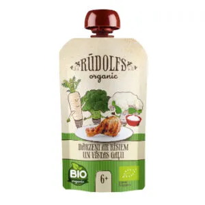 Biezenis RŪDOLFS BIO Dārzeņi ar rīsiem un vistas gaļu tūbiņā, no 6 mēn., 110g