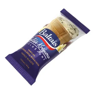 BALTAIS Krējuma vaniļas saldējums ar šokolādes gabaliņiem vafeļu glāzītē 125ML/65G