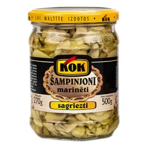 Šampinjoni marinēti, sagriezti 500g (270g), KOK