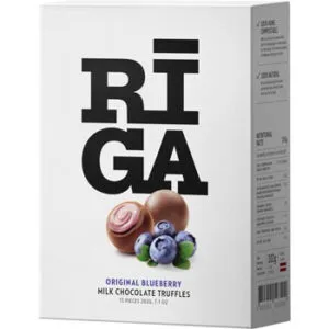 Piena šokolādes trifeles Rīga PURE CHOCOLATE ar melleņu jogurta garšas pildījumu 202g 