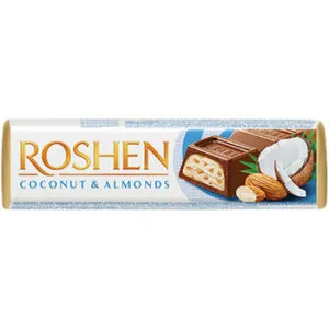 Šokolādes bat. piena ar mandeļu un kokosr.pild. Roshen 38g