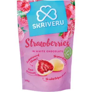 Zemenes Skrīveru baltajā šokolādē 100g