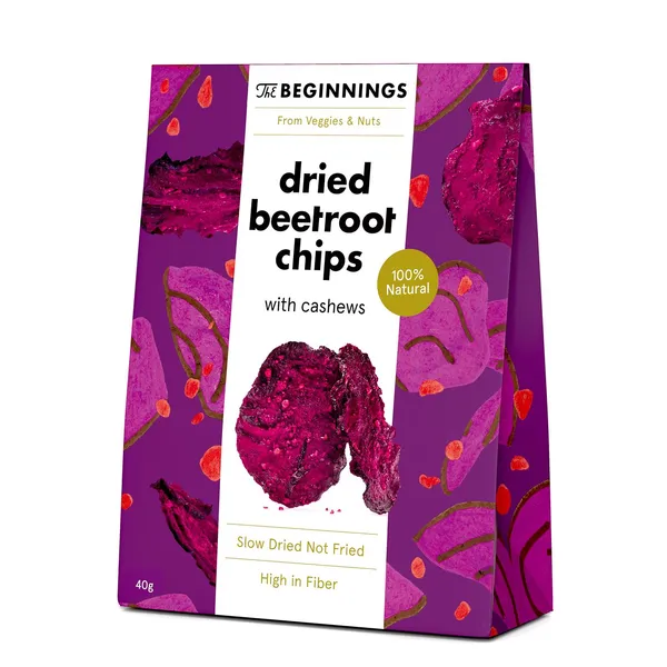 Biešu čipsi The BEGINNINGS ar indijas riekstiem, 40g