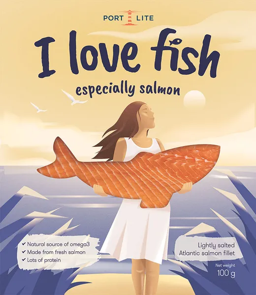 Atlantijas laša fileja šķēlēs mazsālīta I love fish 100g, Portlite