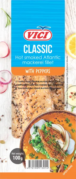 Atlantijas Makreles fileja Classic ar pipariem k/k 100g, Viči