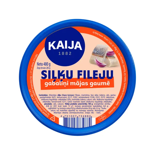 Atlantijas siļķu filejas gabaliņi Mājas gaumē 480g (210g), Kaija