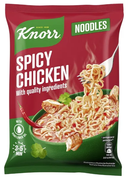 Ātri pagatavojamās nūdeles Ramen, ar pikantās vistas garšu 63g, Knorr