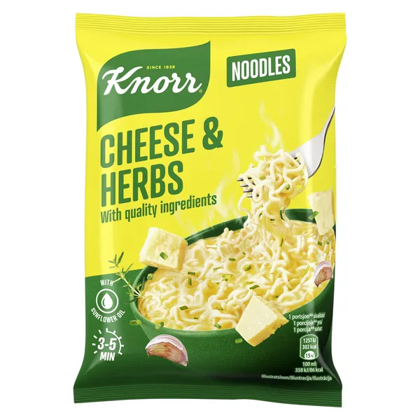 Ātri pagatavojamās nūdeles Ramen, ar sieru 61g, Knorr