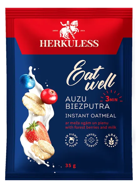 Ātri pagatavojamā auzu biezputra meža ogu/piena 35g, Herkuless