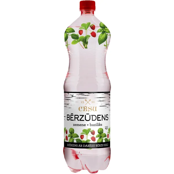 Bērzūdens ar dabīgu bērzu sulu Zemene  and  Baziliks 1.5l, Cēsu