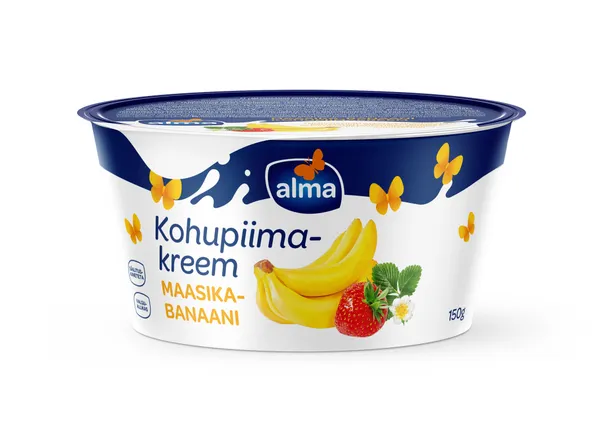 Biezpiena krēms zemeņu - banānu 150g, Alma