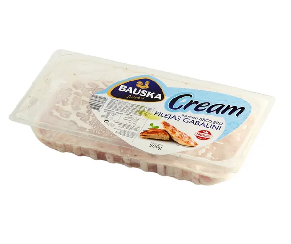 Broilera filejas gabaliņi krējuma mērcē 500g, Bauska