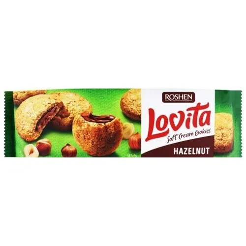 Cepumi ar lazdu riekstu krēma pild. Lovita Soft 127g, Roshen