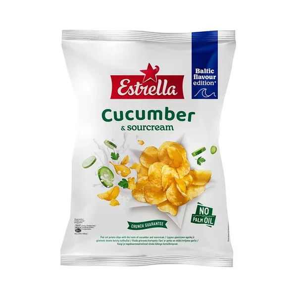 Čipsi ar gurķu un skābā krējuma garšu 170g, Estrella