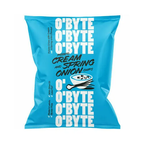 Čipsi kartupeļu ar krējuma un lociņu garšu 60g, O'Byte