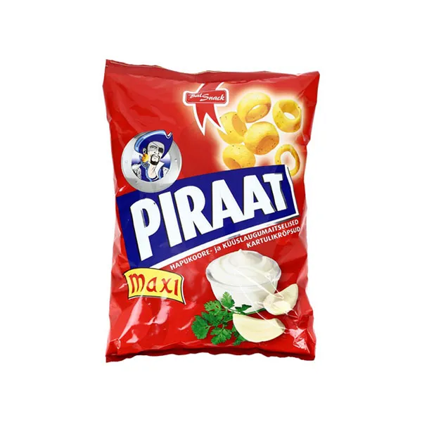 Čipsi kartupeļu ar skābā krējuma un ķiploku garšu 150g, Piraat