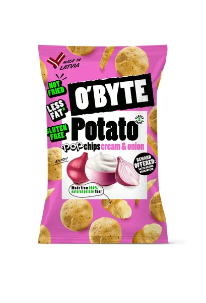 Čipsi kartupeļu ar skābā krējuma un sīpolu garšu 90g, O'Byte