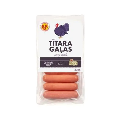 Cīsiņi vārīti Tītara gaļas Daudz proteīna 300g, RGK