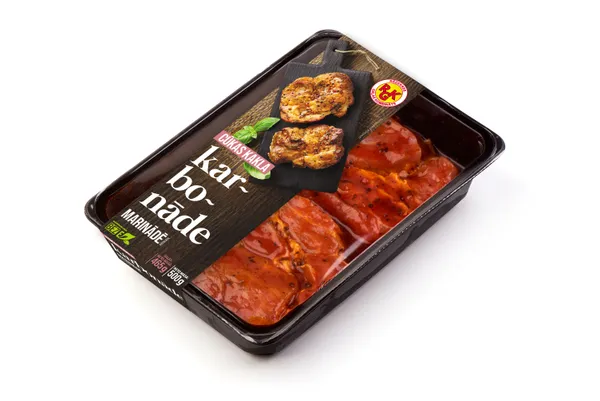 Cūkas kakla karbonāde šķēlēs marinādē, atdzes. kārbā 500g, RGK