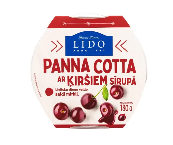 Deserts Panna Cotta ar ķiršiem sīrupā 180g, Lido