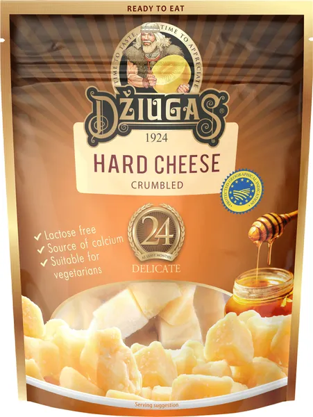 Džiugas 40% cietais siers 24m.DELICATE drupināts 100g