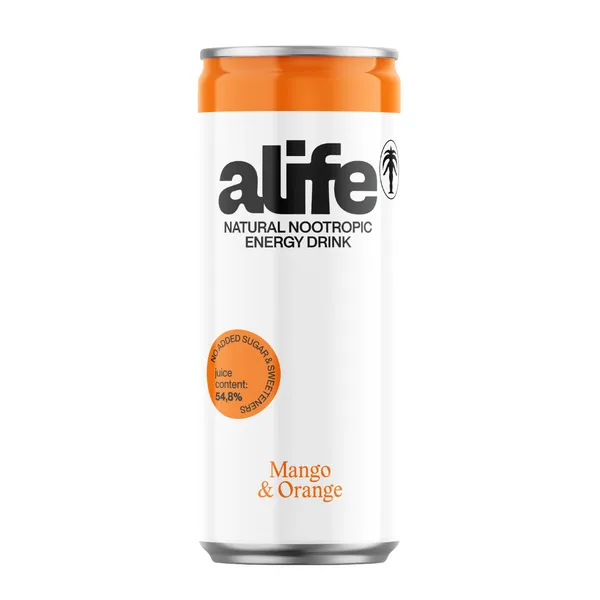 Enerģijas dzēriens dabīgs ar apelsīnu un mango garšu 0.33l CAN, Alife