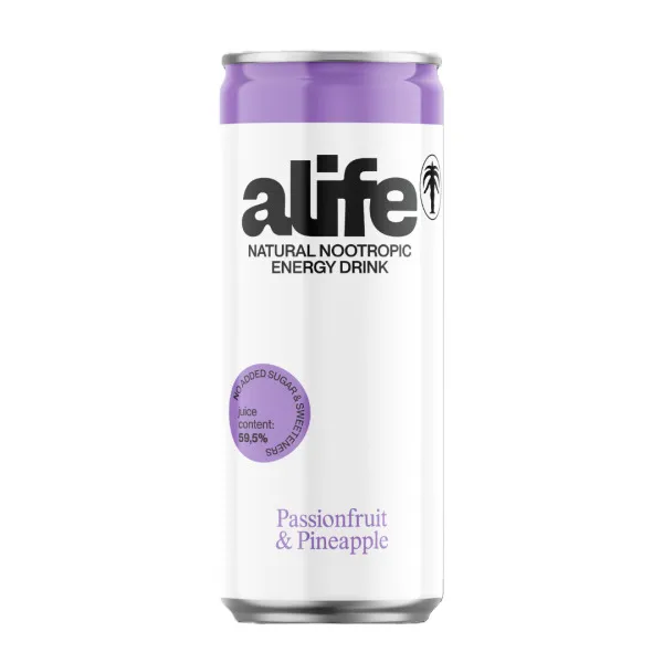 Enerģijas dzēriens dabīgs ar pasifloru un ananāsu garšu 0.33l CAN, Alife