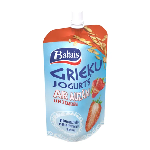 Grieķu jogurts ar auzām un zemenēm 180g, Baltais