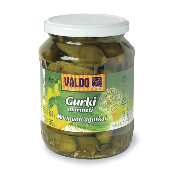 Gurķi marinēti (6-9cm) klasiskie 720ml/ 680g (340g), Valdo