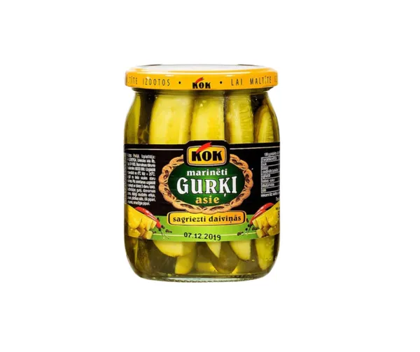 Gurķi marinēti, asie sagr. daiviņās 500g (270g), KOK