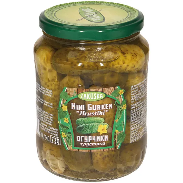 Gurķi-mini marinēti kraukšķīgie Zakuska 720ml