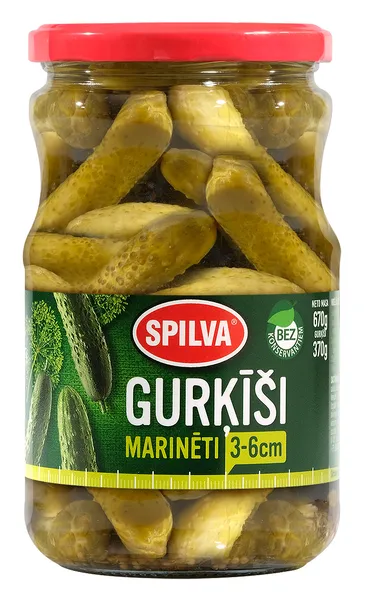 Marinēti gurķīši Spilva 3-6cm 670g/360g