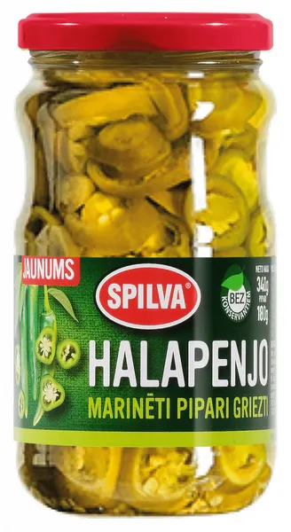 Halapenjo marinēti pipari griezti 340g (180g), Spilva